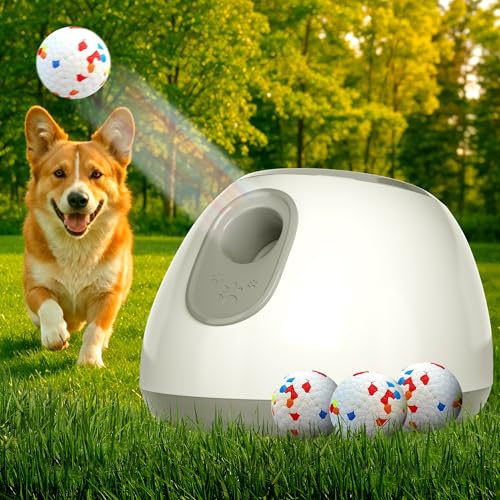 ABC PACK & SUPPLY Automatic Dog Ball Launcher for Small Dogs & Puppies, Adjustable 10–30 ft Indoor Outdoor Fetch Machine with 3 Balls