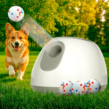 ABC PACK & SUPPLY Automatic Dog Ball Launcher for Small Dogs & Puppies, Adjustable 10–30 ft Indoor Outdoor Fetch Machine with 3 Balls