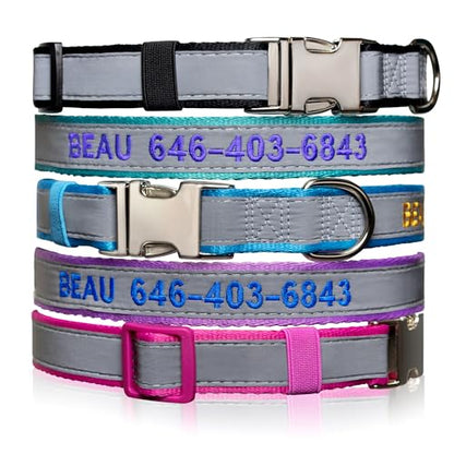 Reflective Personalized Dog Collar - Custom Embroidered Dog Collars with Pet Name and Phone Number for Boy and Girl Dogs, 4 Adjustable Sizes, XSmall,Small, Medium and Large (Metal Buckle) - color: Metal Buckle