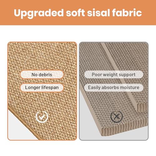 Ordora Large Cat Scratcher Mat: 31.5 X 14 Inch Upgrade Soft Sisal Horizontal Cat Floor Scratching Pad, Cat Scratching Rug Protect Furniture - size: Large mat