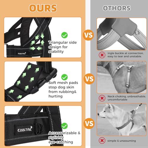 KOOLTAIL No Pull Harness Medium Size Dog with Handle, Easy Walk Puppy Vest Harness Neck & Chest Soft Paded Adjustable, Reflective Lightweight Escape Proof Breathable Mesh Pet Running Harness, Black M - color: Black, size: Medium