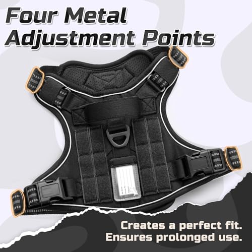 rabbitgoo Tactical Dog Harness Medium Sized Dog, No Pull Military Service Vest with Handle & Molle, Easy Control for Training Walking, Adjustable Reflective Straps, Black, M - color: Black, size: Medium