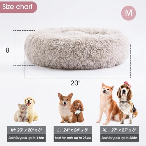 WESTERN HOME WH Calming Dog & Cat Bed, Anti-Anxiety Donut Cuddler Warming Cozy Soft Round Bed, Fluffy Faux Fur Plush Cushion Bed for Small Medium Dogs and Cats (20"/24"/27"/30") - color: White Khaki, size: 20.0"L x 20.0"W x 6.0"Th