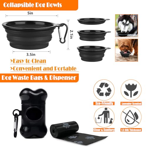 LOBEVE No Pull Dog Harness, Collar & Leash Set | Includes Dog Seat Belt, Collapsible Bowls & Poop Bag Dispenser. Ideal for Training, Walking, Hiking. Fits Small to Large Dogs(Black-M) - color: Black, size: Medium