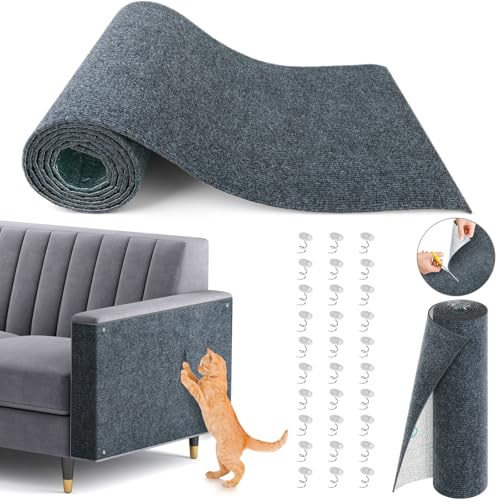 Cat Scratch Couch Furniture Protector, 78.7in x 15.8in Self-Adhesive Cat Scratch Mats, Trimmable DIY Cat Scratcher Pads for Wall, Couch Corner, Cat Tower and Replacement Pads (Gray) - color: Grey