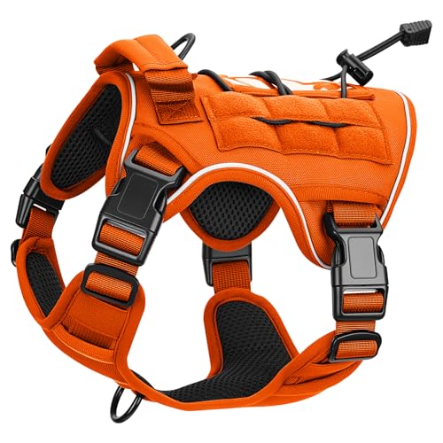 Heavy-Duty Tactical Dog Harness for Large Dogs, No Pull Adjustable Reflective Pet Vest with Molle System, K9 Military-Grade Control for Service Training, Outdoor & 10+ Breeds, Orange, Small - color: Orange, size: S: Neck: 14-19'', Chest: 20-26''