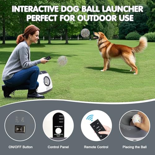MEKAPLE Automatic Dog Ball Launcher, Upgraded Interactive Dog Balls Thrower with 3 Distance 29Ft-79Ft, Remote Control Ball Launcher for Medium&Large Dogs, 5 Etpu Balls Included (Silver Grey - color: Silver Grey