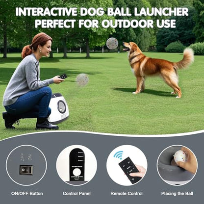 MEKAPLE Automatic Dog Ball Launcher, Upgraded Interactive Dog Balls Thrower with 3 Distance 29Ft-79Ft, Remote Control Ball Launcher for Medium&Large Dogs, 5 Etpu Balls Included (Silver Grey - color: Silver Grey