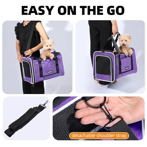 Top Open Medium Pet Carrier Roll Up Flap for Anxious Cat, Soft-Sided Small Pet Travel Crate Vet Friendly, Little Animal Yorkie Kennel Bag Suitcase Luggage Sleeve, 18x11x11 Inch Purple - color: Purple