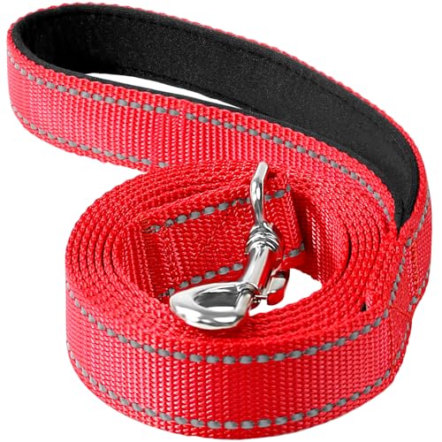 Reflective Dog Leash 4ft Soft Padded Handle Nylon Lead for Small & Medium Dogs, Durable Walking Training Leash for Night Safety (Red,1Inch Wide) - color: Red, size: 1"*4'