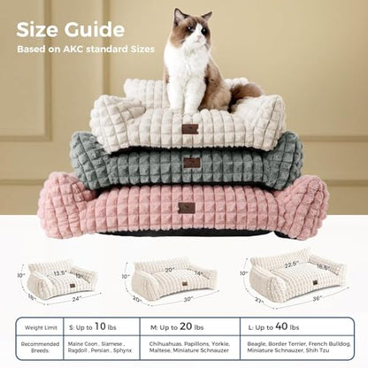 Cute Small Dog Couch Bed – Supportive & Fluffy Pet Sofa with Faux Rabbit Fur Washable Cover in 3D Diamond Pattern, 30" Grey - color: Grey, size: Medium: 30"L x 20"W x 10"Th