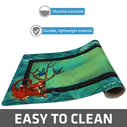 Drymate Cat Bowl Placemat, Pet Food Feeding Mat - Absorbent Fabric, Waterproof Backing, Slip-Resistant - Machine Washable/Durable (USA Made) (12” x 20”) (Tree Kitty) - color: Tree Kitty, size: Small (12" x 20")