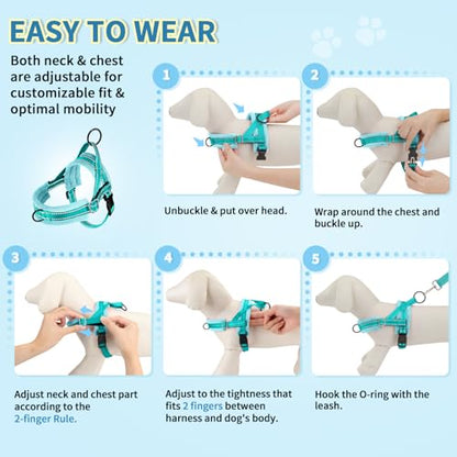 SlowTon No Pull Small Dog Harness and Leash Set, Puppy Soft Vest Harness Neck & Chest Adjustable, Reflective Lightweight Harness & Anti-Twist Pet Lead Combo for Small Medium Dogs(BL-Front Clip,XXS) - color: B-Teal - With Front Clip, size: XX-Small