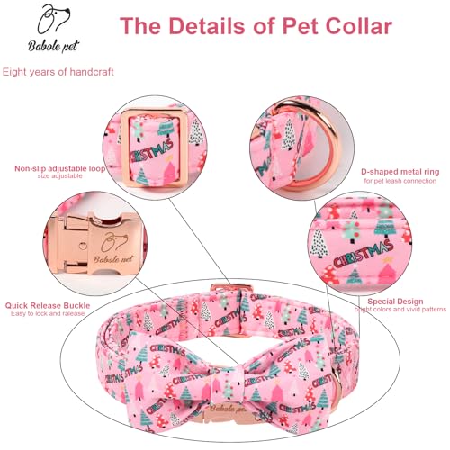Christmas Dog Collar with Bow Tie - Cute Pink Tree Pattern Christmas Puppy Collar, Adjustable Metal Buckle Winter Bowtie Dog Collars for Small Medium Large Dogs XS - color: B-Pink Christmas Tree, size: XS