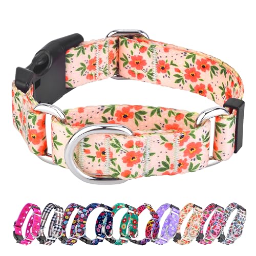 Hikiko Floral Dog Collar for Small Medium Large Dogs, Adjustable Nylon Flower Martingale Collars with Quick Release Buckle (Creamy Natural,M) - color: Creamy Natural, size: Medium