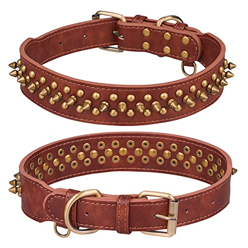 Spiked Dog Collar Soft Pu Leather Mushrooms Rivet Spike Studded Puppy Adjustable Pet Collars for Small Breeds (S, Brown2) - color: Brown2, size: Small
