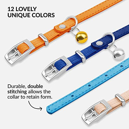 CollarDirect Leather Cat Collar with Removable Bell – Safety Elastic Strap (Breakaway Alternative) – Kitten Collar for Small & Big Boy & Girl Cats - color: Light Blue, size: 6-7 Inch