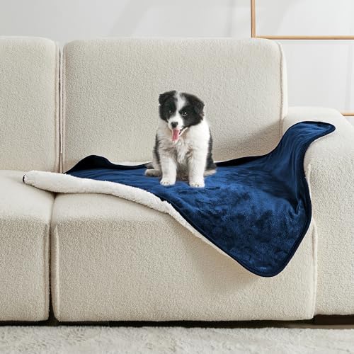 Waterproof Blanket for Bed Couch Sofa, Soft Liquid Pee Proof Pet Blanket for Dog Puppy Cat, Reversible Sherpa Fleece Furniture Protector (Navy Blue, 30x40 inches) - color: Navy Blue, size: 30x40 inches