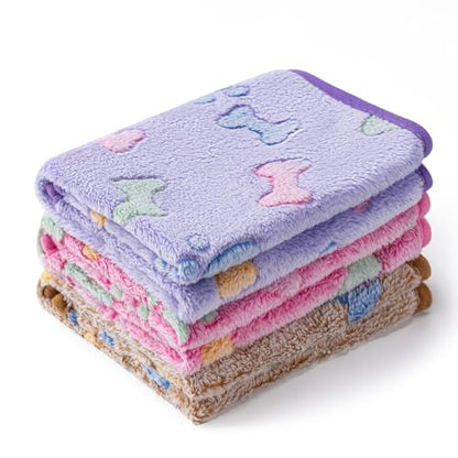 1 Pack 3 Blankets Super Soft Fluffy Premium Fleece Pet Blanket Flannel Paw Printed Throw for Dog Puppy Cat (Small 23x16'', Purple, Pink, Brown) - color: Purple, Pink, Brown, size: 23x16 inch(Pack of 3)