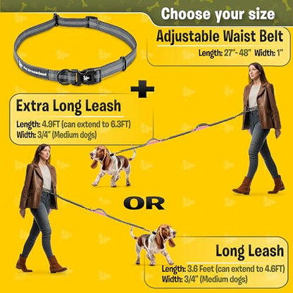 Exquisite Hands-Free Leash for Medium Dogs: Ultimate Comfort & Freedom for Running, Walking, Hiking. Premium Quality, Durable & Versatile Waist Dog Leash Belt. Your Dog Will Love It - color: Dark Grey & Pink