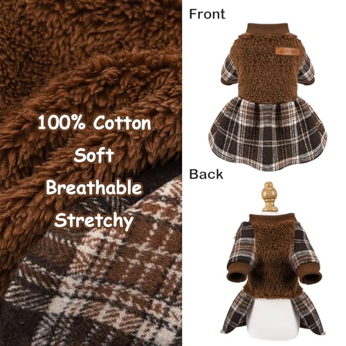 Dog Clothes for Small Dogs Girl Boy Dog Sweater Dress, Puppy Sweater Pet Clothes Shih Tzu Wedding Birthday Pink Plaid Dresses Holiday Festival Outfits, Brown, XS - color: Brown, size: X-Small (Chest 13in )