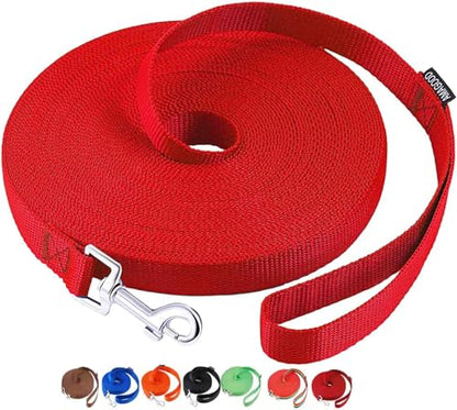 AMAGOOD Dog/Puppy Obedience Recall Training Agility Lead-15 ft 20 ft 30 ft 50 ft Long Leash-for Dog Training,Tie Out,Play,Safety,Camping (20Feet x 1Inch, Red) - color: Red, size: 1" x 20ft