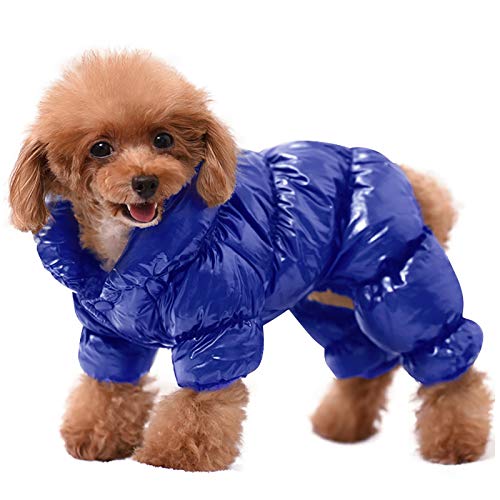 AOFITEE Dog Coat, Dog Winter Jacket, Fullbody Dogs Winter Coat Snowsuit, Waterproof Pet Puffer Jacket Snow Suit with Legs, Pet Fleece Vest, Cold Weather Coats for Small Dogs, Blue L - color: Blue, size: Large