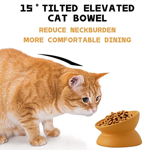 Ceramic Raised Cat Bowl, Cat Food Bowls Elevated Tilted, Ceramic Pet Bowl Whisker Friendly, Anti Vomit & Reduce Neck Burden for Food and Water (Yellow) - color: Yellow