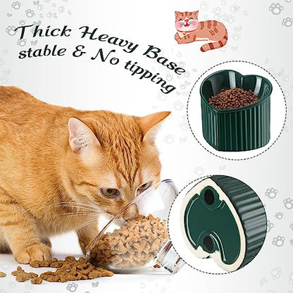 Mumufy 2 Pcs Ceramic Elevated Cat Bowls Tilted Elevated Raised Pet Bowls Anti Vomit Cat Dish for Indoor Stress Free Water Dish Feeder for Puppies, Heart Shaped(Peacock Green) - color: Peacock Green