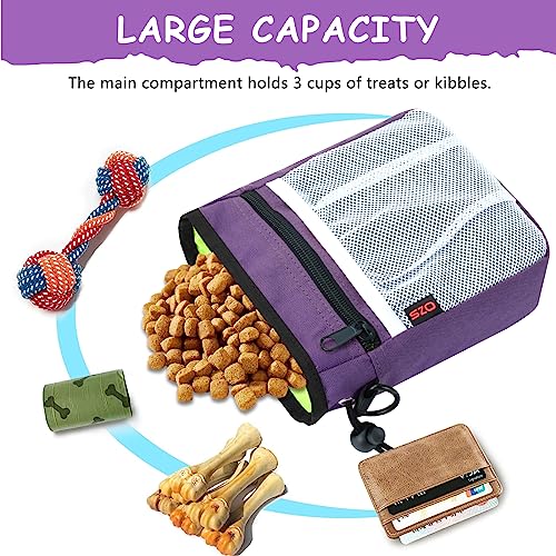 Dog Treat Pouch - 3 Ways to Wear Treat Pouches for Pet Training and 2 Pieces Clicker Taining for Dogs, Dog Training Treat Pouch Bag and Dog Clicker for Training with Waist Belt Shoulder Strap - Purple - color: Purple