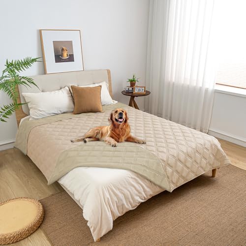 fuguitex Waterproof Dog Blanket Reversible for Small Dogs Resistant Leakproof Washable Couch Cushion Bed Protector Cover for Indoor Furniture Pet Friendly（52"*82",Beige+Khaki - color: Beige+khaki, size: 52"*82"