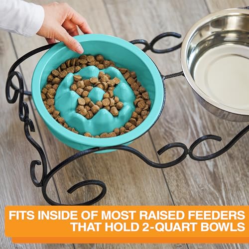 The Niner Slow Feed Bowl - Raised Peaks Slow Down Pets Eating - Fits Elevated Feeders Including Neater Feeder Large Sizes - Gentle on Teeth and Gums - Holds up to 2 Cups (Aquamarine) - color: Aquamarine