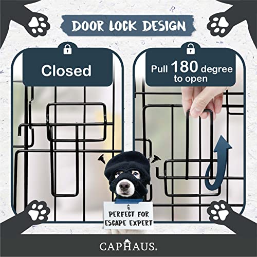 CAPHAUS Foldable Dog Crate Wire Metal Dog Kennel w/Divider Panel, Leak-Proof Pan & Protecting Feet, Single & Double Door, Small, Medium & Large Dog Crate Indoor Wire Dog Cage, 30” w/Classic Lock - size: 30.0"L x 18.9"W x 20.9"H
