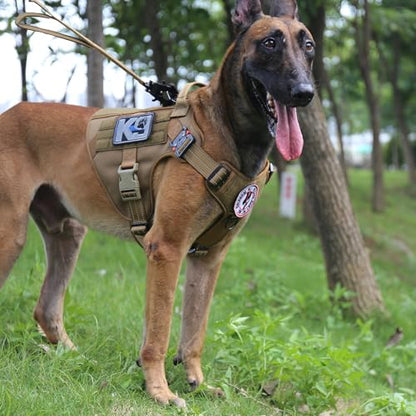 ICEFANG Tactical Dog Harness, Large Size,2X Metal Buckle,Working Dog MOLLE Vest with Handle,No Pulling Front Leash Clip,Hook and Loop Panel (Brown,L (Pack of 1)) - color: Brown, size: Large (Pack of 1)