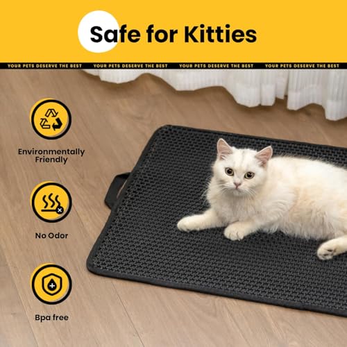 Cat Litter Mat Compact Size 23.6"x14.6" for Small Spaces, Upgrade Waterproof Leakproof Back Layer, Honeycomb Trapping Mat, Washable, Easy to Clean, Scatter Control Kitty Litter Matt, Black - color: Black
