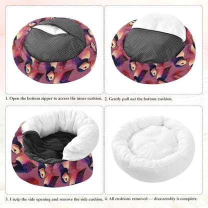 Pet Bed Puffins Purple Print, 18" Small Dog Cuddler with Anti-Slip Bottom, Cute Pattern Round Sofa for Indoor Puppies & Kittens, All-Season Comfort - size: Small