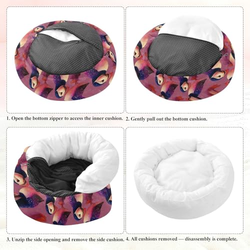 Calming Donut Dog Bed Puffins Purple Design, 22" Washable Pet Lounger with Removable Cover, Cozy Cushion Comfort Nest for Medium Dogs - size: Medium