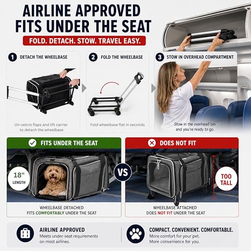 Ruff Life 101 Airline Approved Expandable Premium Pet Carrier on Wheels- Two Sided Expandable Rolling Carrier- Designed for Dogs & Cats- Extra Spacious Soft Lined Carrier! (Grey) - color: GREY