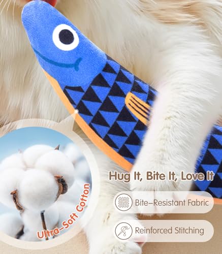PetBusy Cat Toys with[5000mg A+Natural Catnip &Silvervine] [Baby Grade] Interactive Soft Chew Kicker Cat Toys for Indoor Cats & Kittens, [Crinkle &Bell] Fish Sound Toy, Drives Bored Cat Crazy with Fun - color: Blue+Red