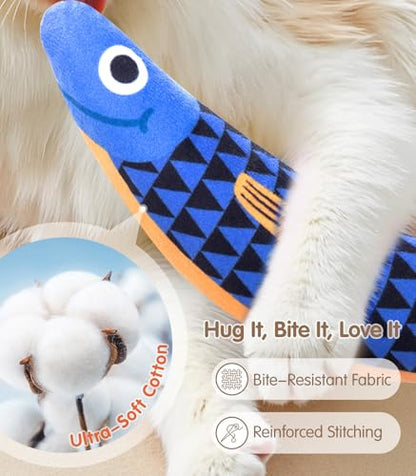PetBusy Cat Toys with[5000mg A+Natural Catnip &Silvervine] [Baby Grade] Interactive Soft Chew Kicker Cat Toys for Indoor Cats & Kittens, [Crinkle &Bell] Fish Sound Toy, Drives Bored Cat Crazy with Fun - color: Blue+Red