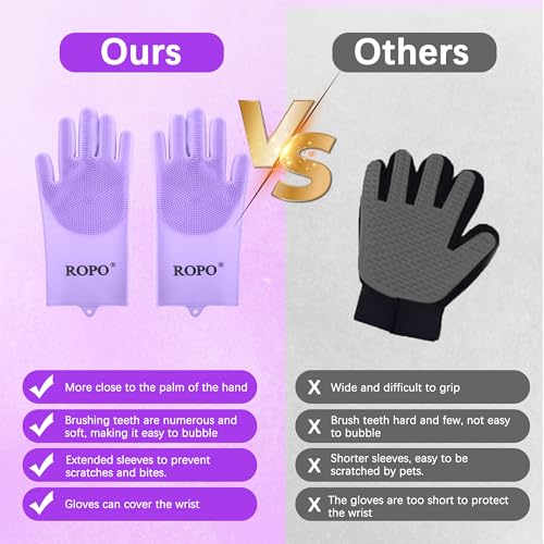 ROPO silicone gloves for pet grooming, multi-functional gloves for pet hair shedding, bathing, and massage (Purple) - color: Purple