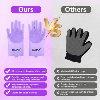 ROPO silicone gloves for pet grooming, multi-functional gloves for pet hair shedding, bathing, and massage (Purple) - color: Purple