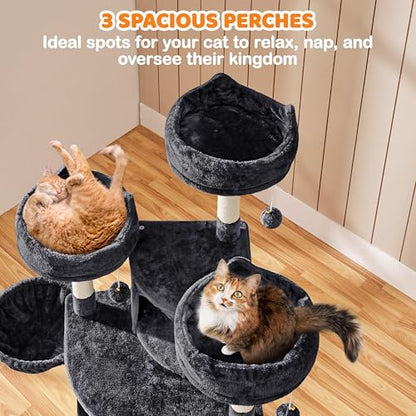 Yaheetech 68.5in Cat Tree for Large Cats, Multi-Level Cat Tower with 3 Wide Perches, Large Condo, Stable Pet Play House w/Sisal-Covered Scratching Posts & Board, Black - color: Black, size: 68.5in
