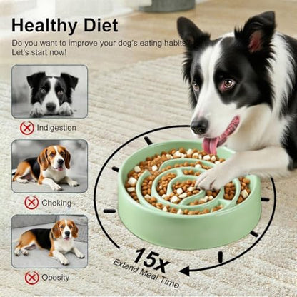 Ceramic Slow Feeder Dog Bowls with Anti-Slip, Slow Feeder & Non-Slip Design, Boredom and Anxiety Reducer, Suitable for All Breed Dogs and Cat (Ceramic-Green) - color: Ceramic-Green