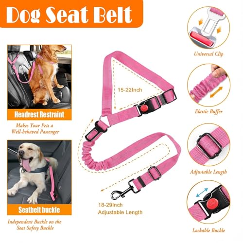 LOBEVE No Pull Dog Harness, Collar & Leash Set | Includes Dog Seat Belt, Collapsible Bowls & Poop Bag Dispenser. Ideal for Training, Walking, Hiking. Fits Small to Large Dogs(Pink-S) - color: Pink, size: Small