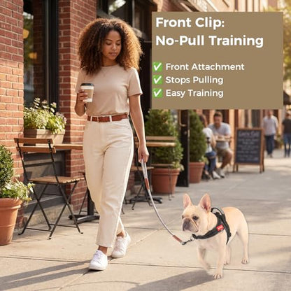 No Pull Dog Harness with Handle, Boston Terrier Adjustable Reflective Dog Vest, Breathable Air Mesh Padded Pet Harness with Front Leash Clip for Small Medium Dogs, Black, M - color: Black, size: Medium