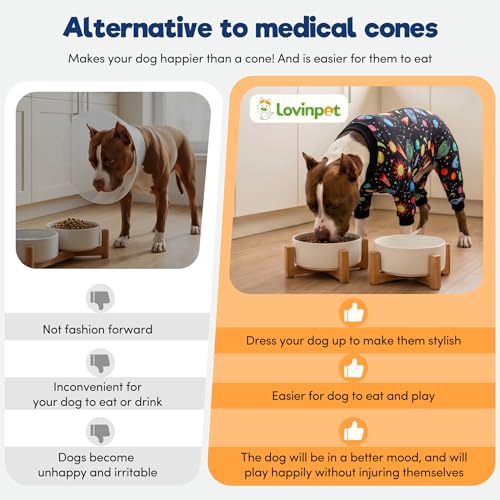 LovinPet Big Dogs Onesies: Big Dog Pajamas, Post Surgery/Wound Care, Lightweight Stretchy Fabric, Interstellar Black Print, Dog Jumpsuit, Anti Licking, Pet PJ's/XL - color: Black, size: X-Large