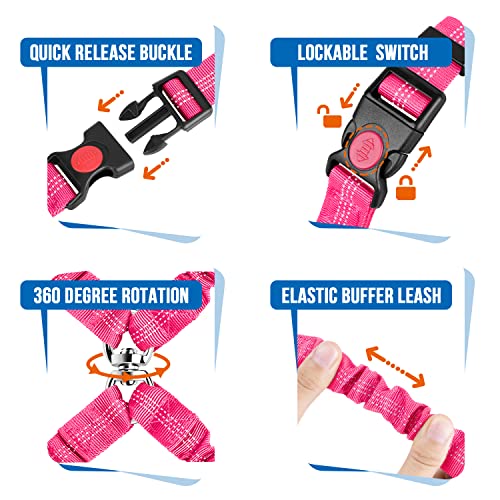 Lukovee Double Dog Seat Belt, New Dual Pet Car Headrest Restraint Safety Seatbelt No Tangle Dog Leash Duty Adjust Elastic Bungee Puppy Lead Splitter Connect Harness in Vehicle Travel for 2 Dogs (FL) - color: Fluorescent Pink