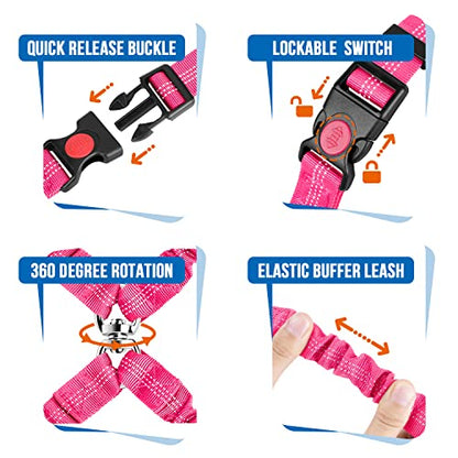 Lukovee Double Dog Seat Belt, New Dual Pet Car Headrest Restraint Safety Seatbelt No Tangle Dog Leash Duty Adjust Elastic Bungee Puppy Lead Splitter Connect Harness in Vehicle Travel for 2 Dogs (FL) - color: Fluorescent Pink