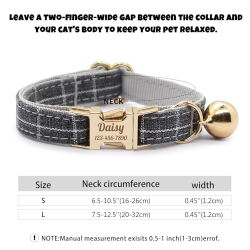 Personalized Plaid Cat Collar with Bell - Non-Breakaway Custom Polyester Kitten Collar with Engraved Name & Phone Number (Pattern 05, S (6.5-10.5 Inches)) - color: Pattern 05, size: S (6.5-10.5 Inches)
